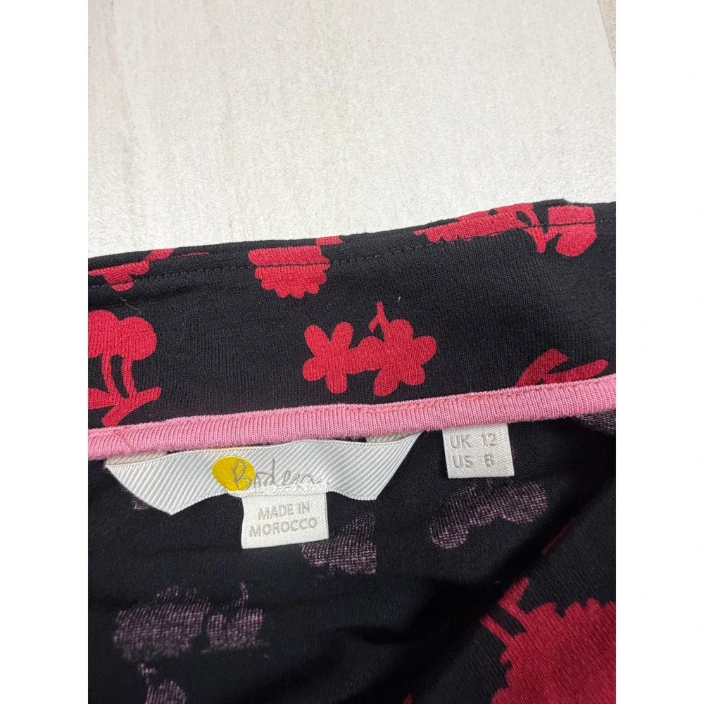 Boden Womens Pink Cherry Floral Puff Sleeve Square Neck Top Black Size US 8